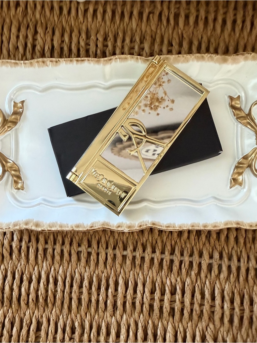 Yves Saint Laurent Gold Compact Mirror Accent